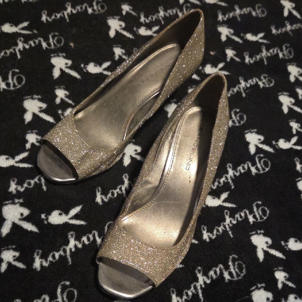 Bandolino Glittering Gold Peep-Toe Heels